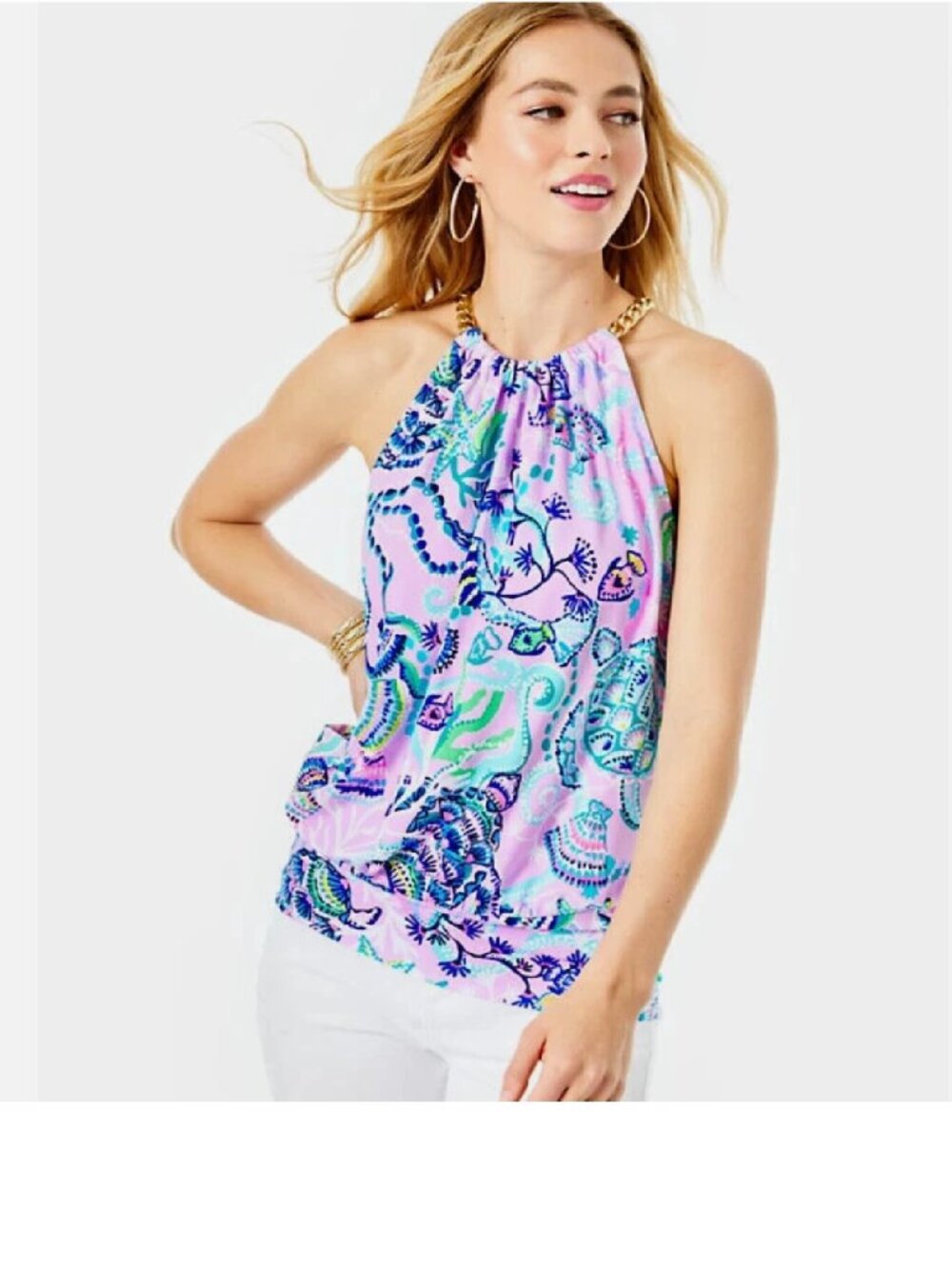 Lilly Pulitzer Bowen Top Gold Chain Lilac Freesi Mermaid for You sz M